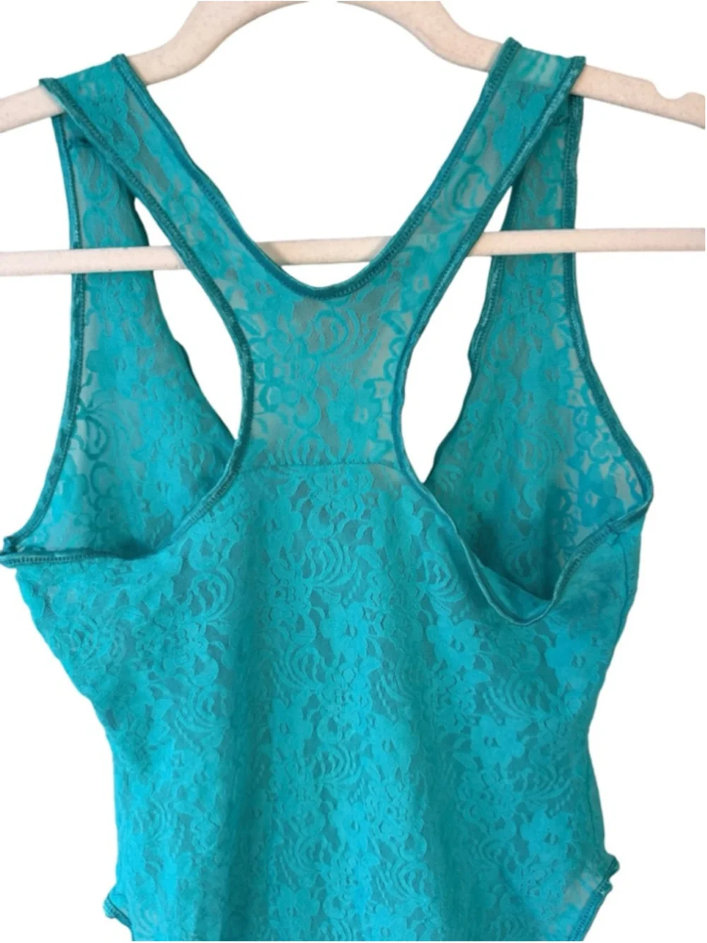 Teal Floral Lace Racerback One-Piece Bodysuit Size XS or S Y2K Festival - Picture 9 of 10